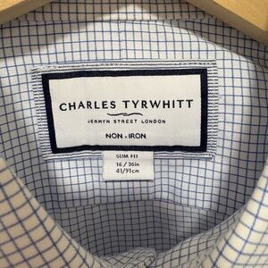 Three Charles Tyrwhitt Blue Dress Shirts: Check, Stripes, Solid
